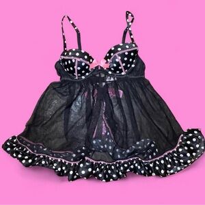 Victoria's Secret Black and Pink Dot Chemise
